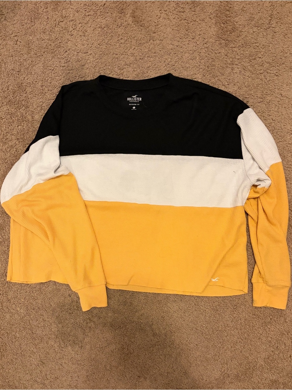 Hollister Ribbed Colorblock Pullover - Black, White & Yellow